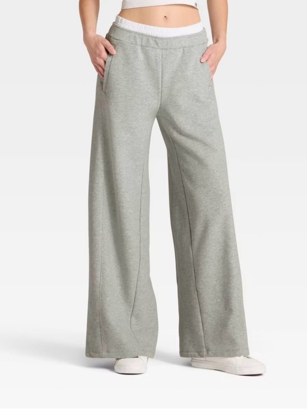 JoyLab Light Gray Drawstring Track Pants with White Waistband L